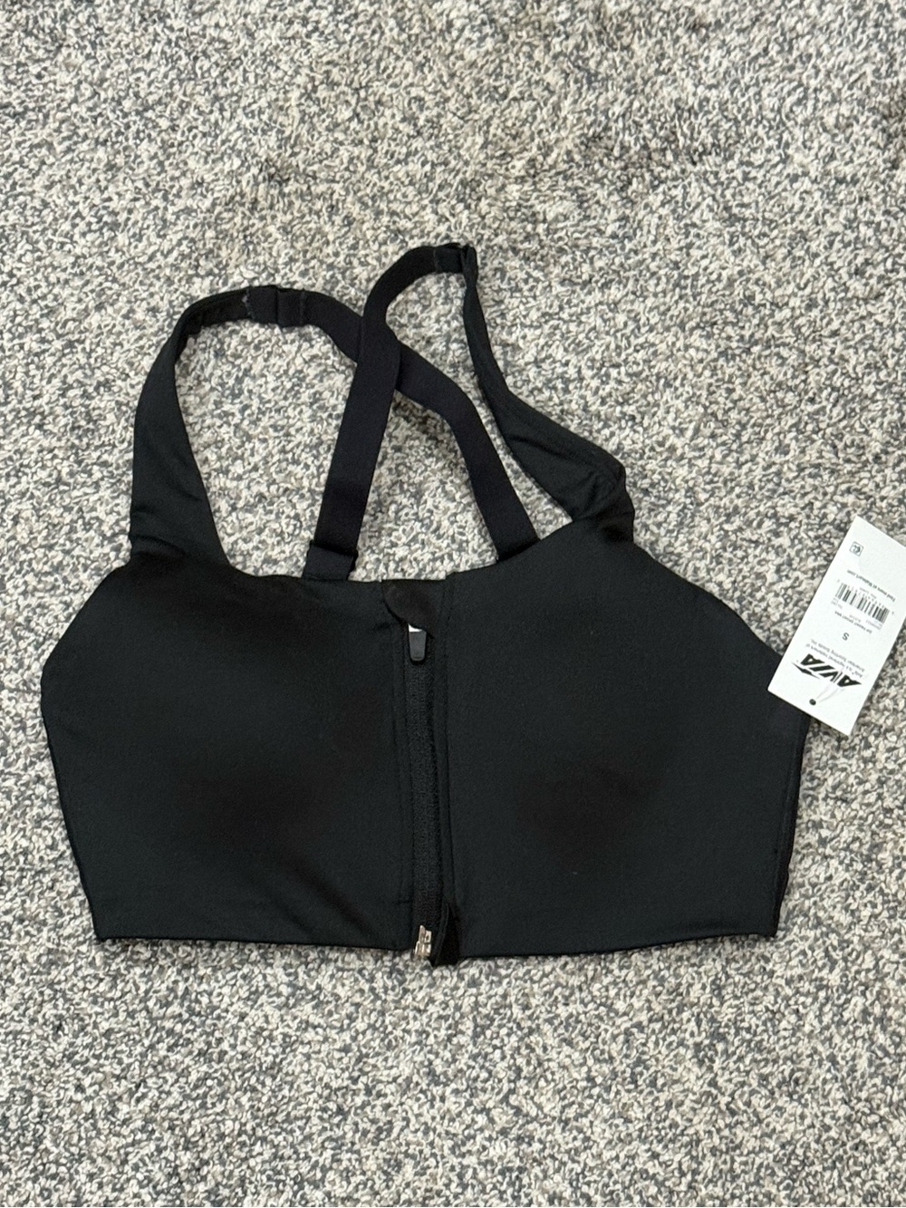 Avia NWT Black Front-Zip Sports Bra‎ with Strappy Back - Size Small